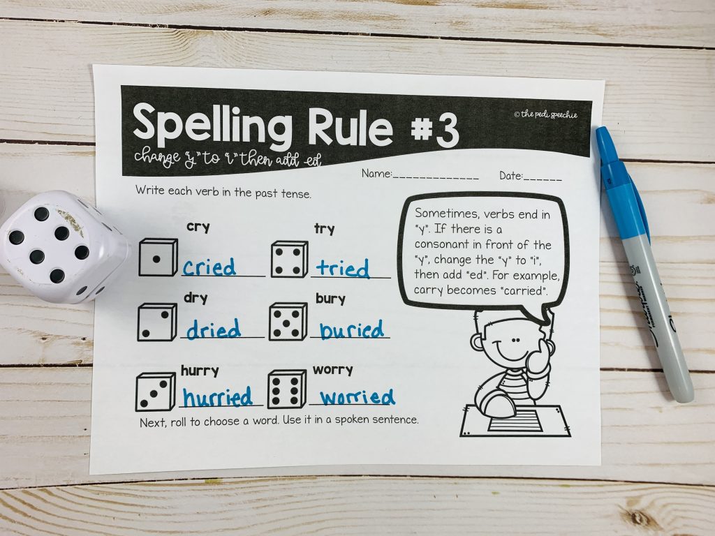 This is a regular past tense verbs spelling rules grammar worksheet for 2nd graders.