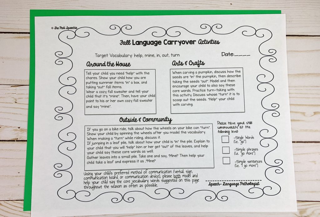 This picture shows core words ideas for parents. It can be used in speech therapy