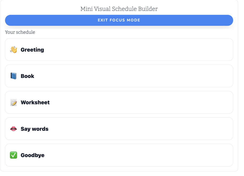 example of visual schedule for speech therapy