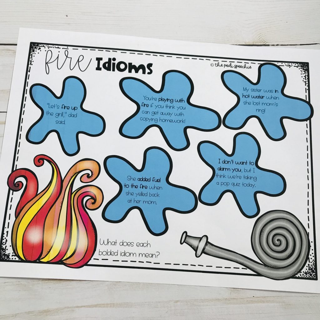 This is a free activity for speech therapy that targets fire idioms.