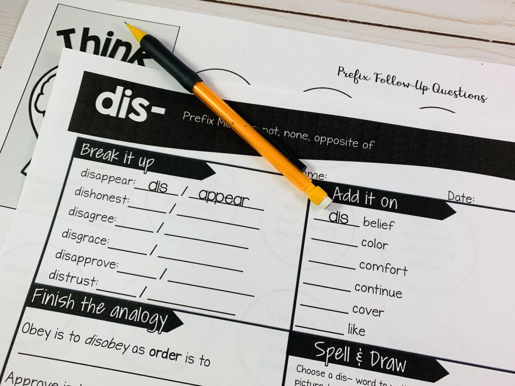 This image shows a prefix worksheet for speech therapy or special education