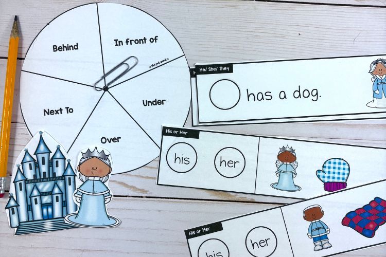 This is a winter speech therapy grammar activity that targets grammar goals such as prepositions (spatial vocabulary) and pronouns